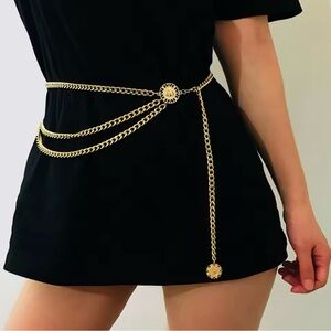 Boho Sunflower Multilayer Chain Gold Belt 36”